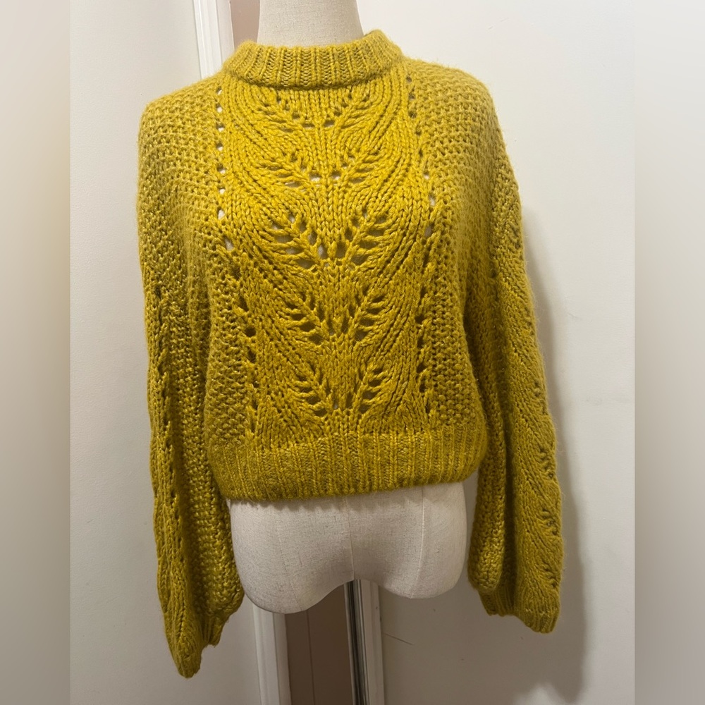 Silverflint Sweater Womens Small Mustard Open Knit Fair Isle Cropped.